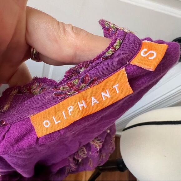 Oliphant||Smocked Waist Long Sleeve Mini Dress Floral Cotton Small - Picture 4 of 5